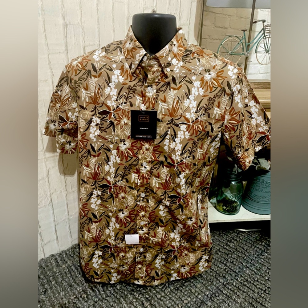 14th & Union Shirt Sz M Short Sleeve Button Up Tropical Dress Shirt NWT